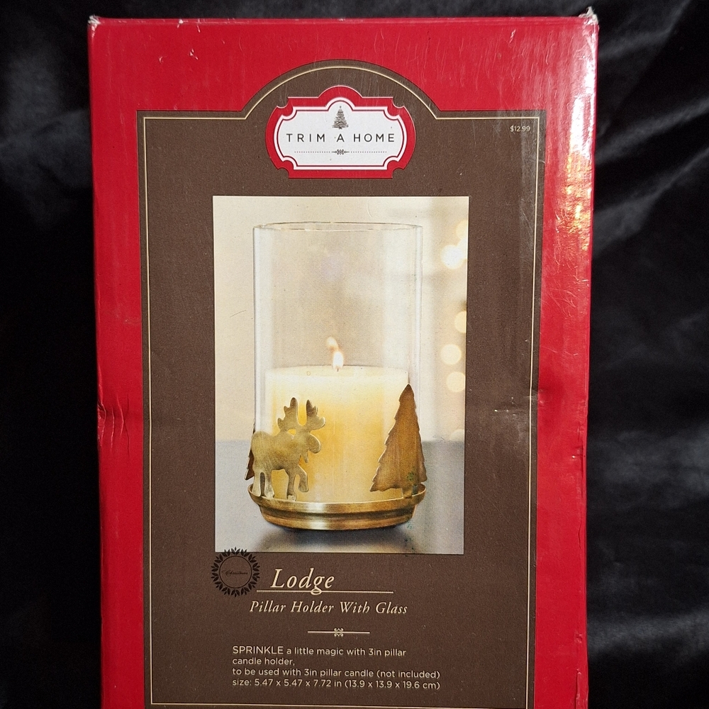 Trim A Home Moose Christmas Candle Holder~Lodge~Pillar Holder With Glass